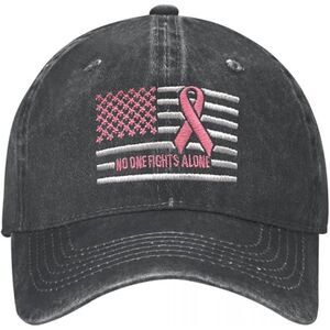 Unisex Black Cotton One Fight Alone Embroidered Adjustable Buckle Baseball Cap